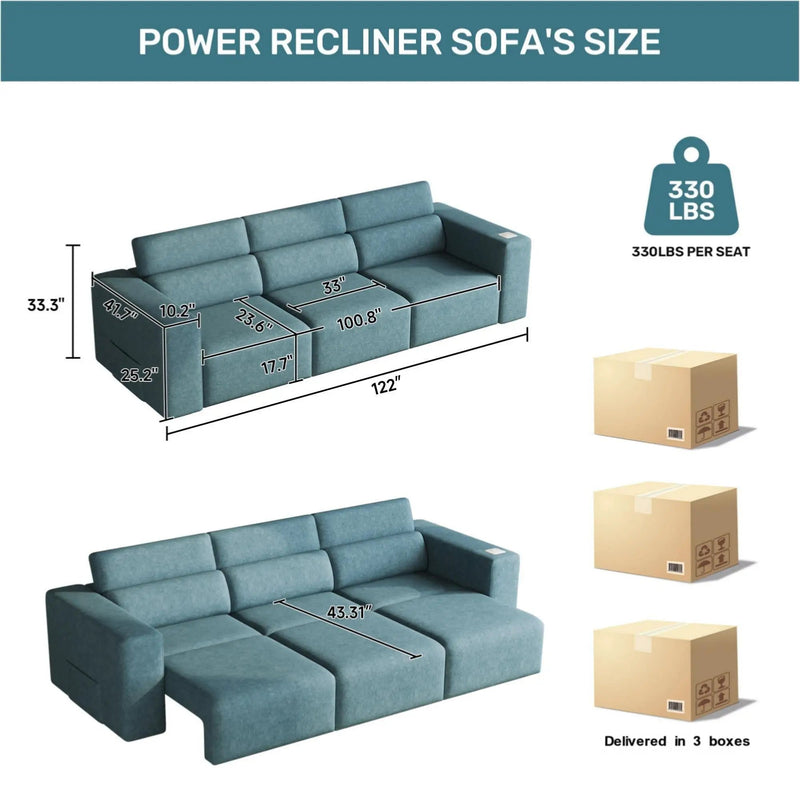 3 Seater Power Recliner Sofa With Wireless Charging And Remote Control by HouseOfZazla