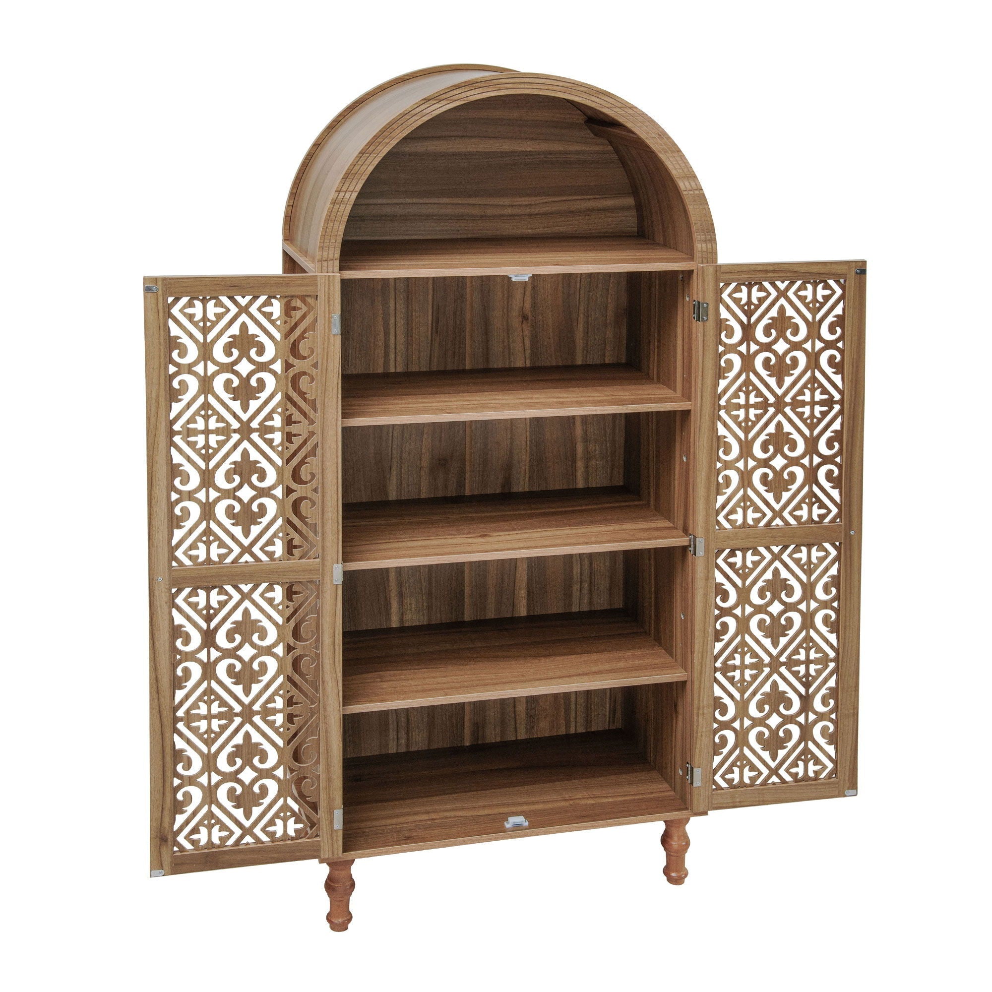 Tall Kitchen Pantry Cabinet With Hollow Carved Doors Adjustable Shelves Versatile Storage Cabinet For Kitchen - Walnut by HouseOfZazla