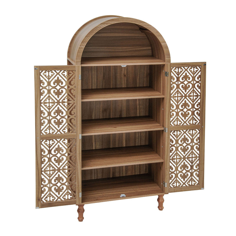 Tall Kitchen Pantry Cabinet With Hollow Carved Doors Adjustable Shelves Versatile Storage Cabinet For Kitchen - Walnut by HouseOfZazla