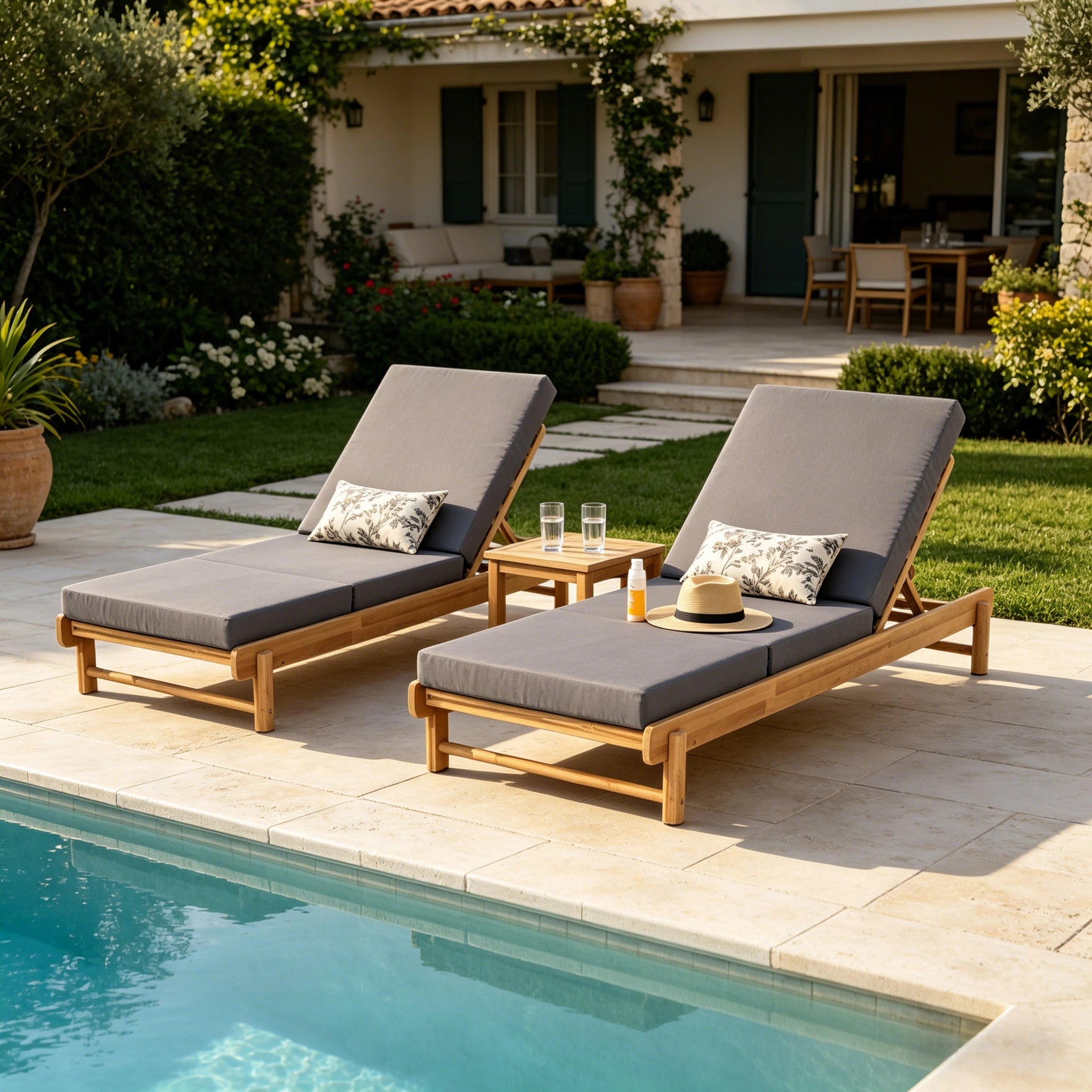 Light Teak Acacia Wood Chaise Lounge Set by HouseOfZazla