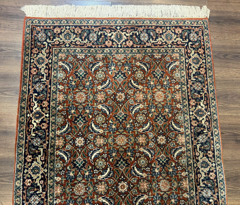 Indo Persian Bijar Rug 3x5, Red and Navy Blue, Allover Pattern, Fine Hand Knotted Wool Carpet by Jewel Rugs