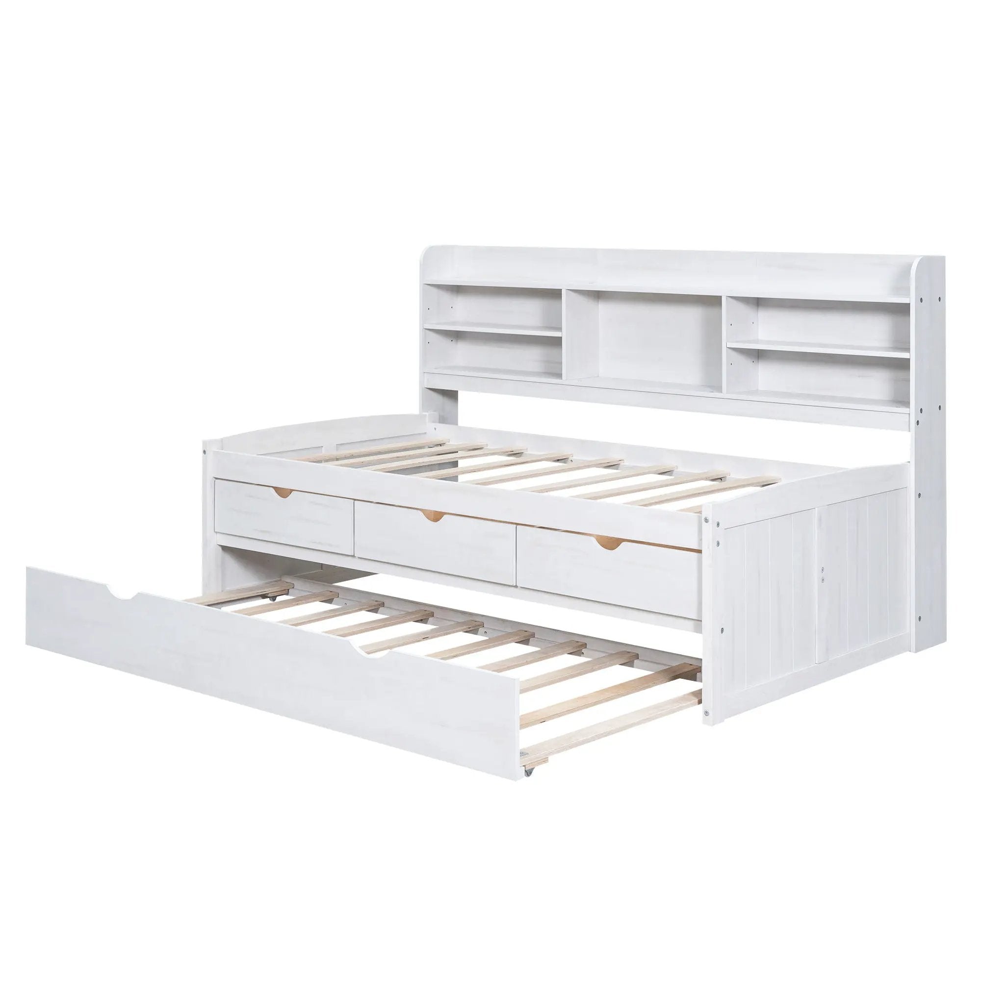 Captain Bed With Built In Bookshelves, 3 Storage Drawers, And Trundle by HouseOfZazla