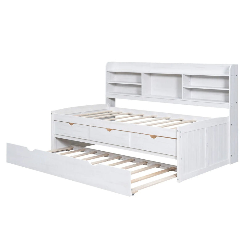Captain Bed With Built In Bookshelves, 3 Storage Drawers, And Trundle by HouseOfZazla