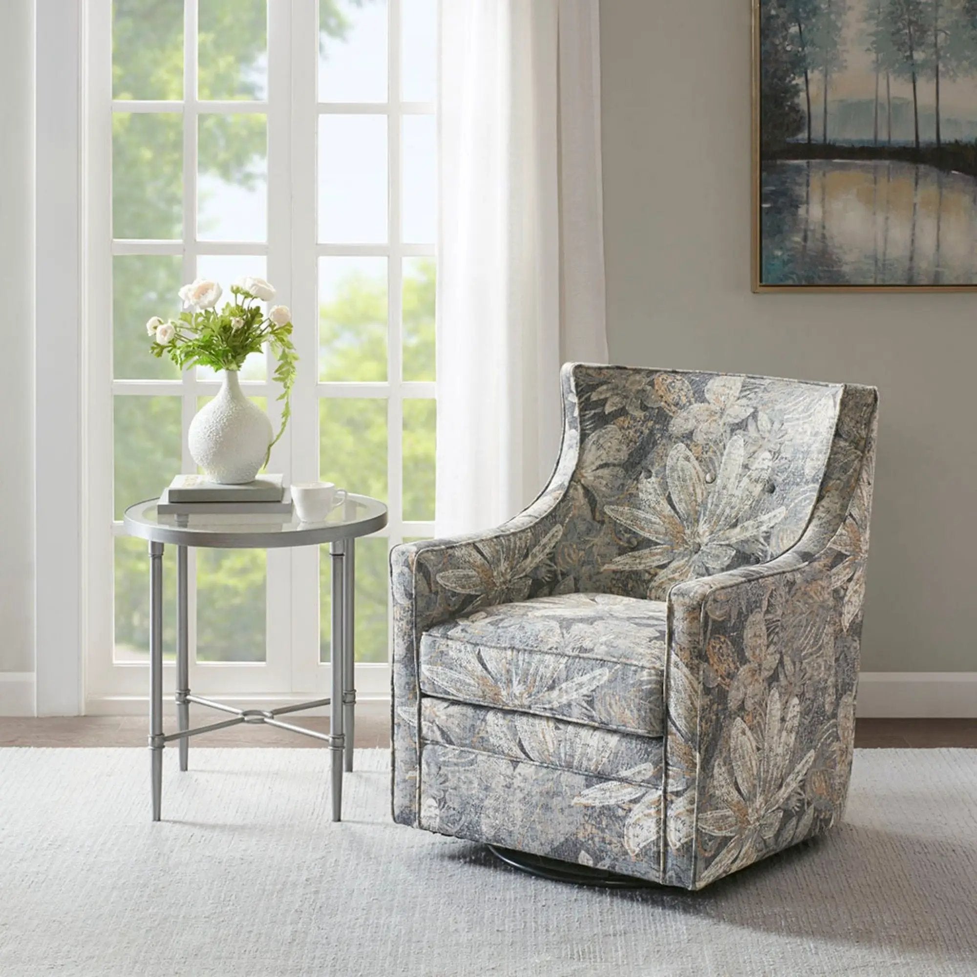 Swivel Glider Chair With Upholstery And Metal Base - Multicolor by Unique Piece Furniture