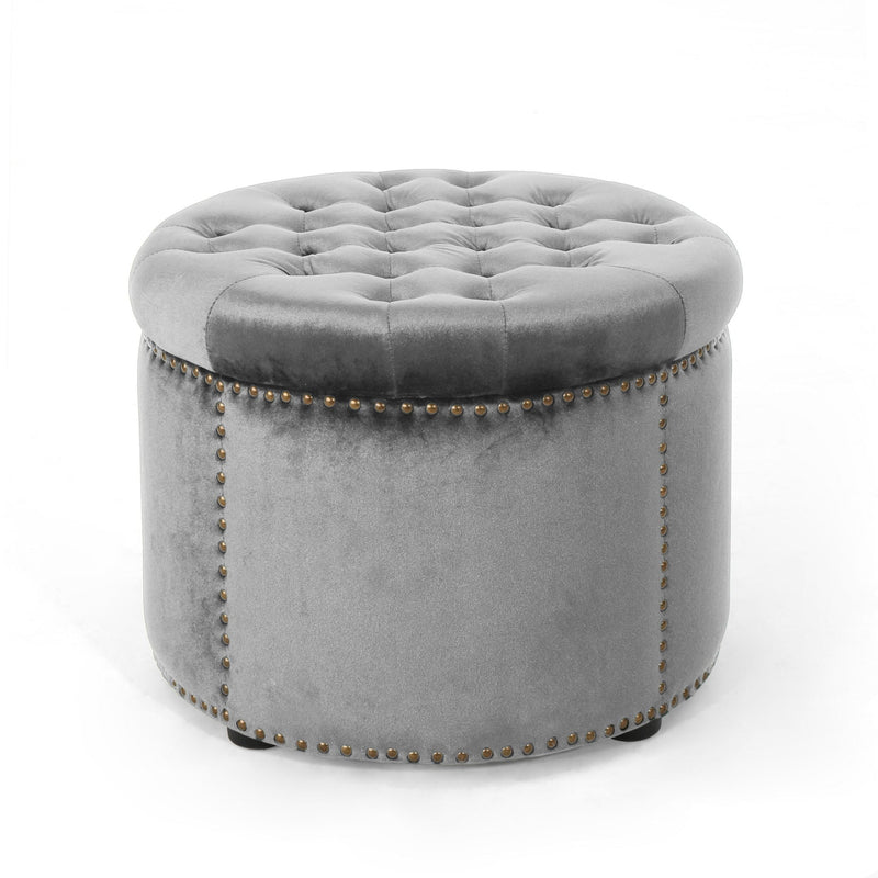 Elegant Round Ottoman Footstool With Studded Rim by HouseOfZazla