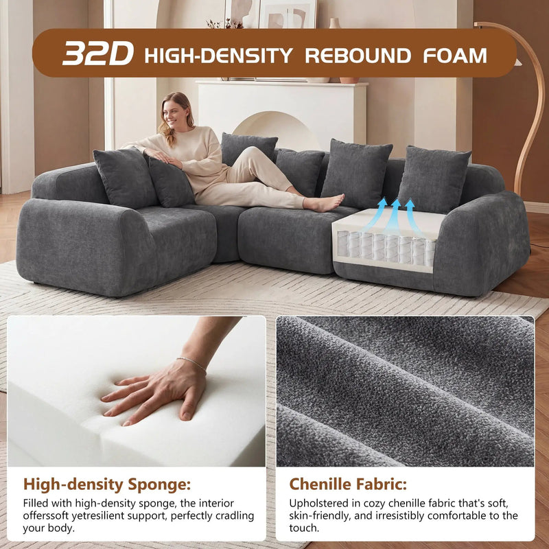 Oversized Cloud Velvet Curved Sectional Couch - 118' by HouseOfZazla
