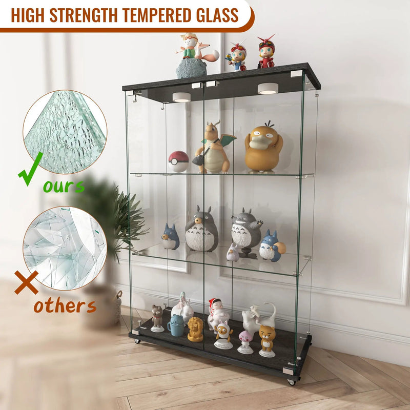 Modern Display Cabinet With LED Lights, Transparent Tempered Glass 2 Door Storage Case With 3 Shelves by HouseOfZazla