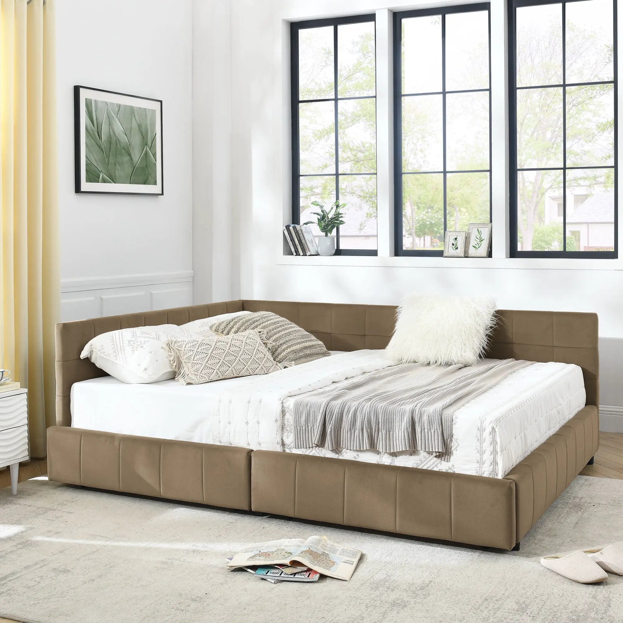 Mid-Century Storage Upholstered Tufted Bed Frame With Backrest And Armrests by Unique Piece Furniture