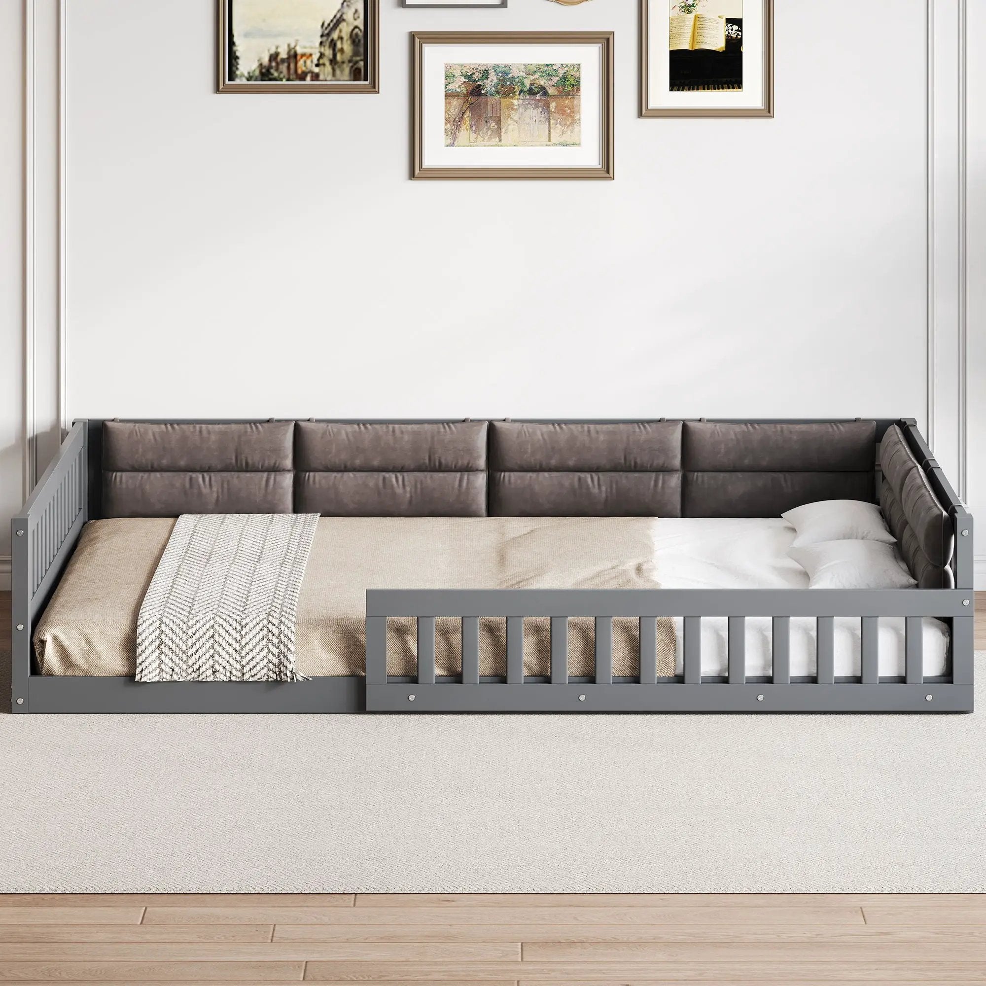 Upholstered Platform Bed With Guardrail And Pillow by Unique Piece Furniture