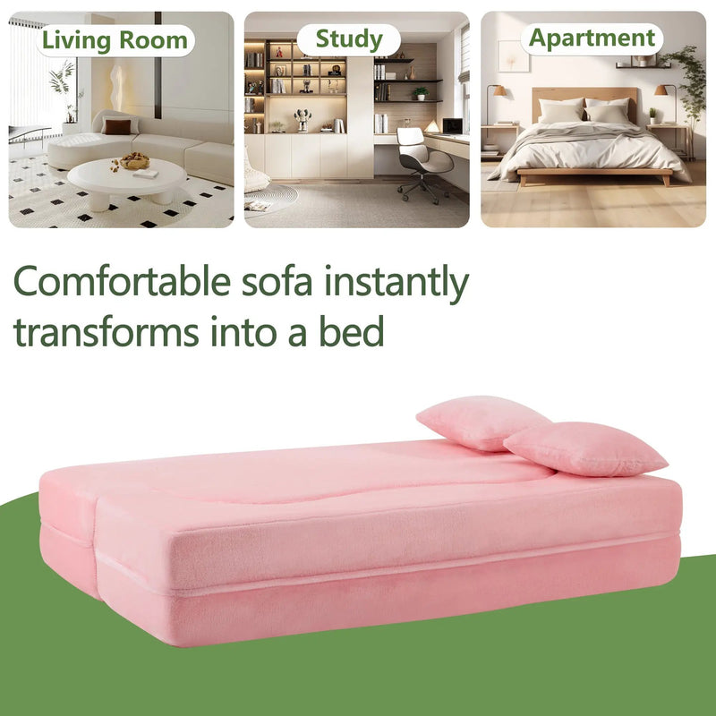 71-Inch Folding Sofa Bed in Pink Chenille with High-Density Foam by HouseOfZazla