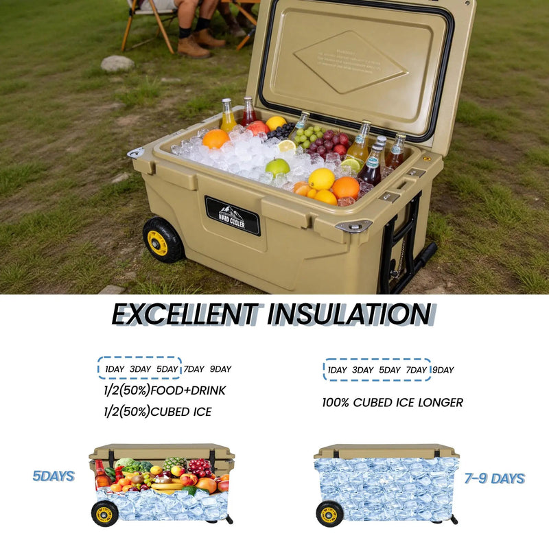 65 Quart Khaki Cooler - Ultra-Tough Hard Shell Ice Chest by HouseOfZazla