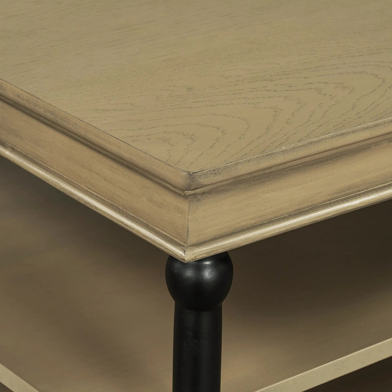 55.1' Wood Coffee Table with Black Legs and Open Storage Shelves by HouseOfZazla