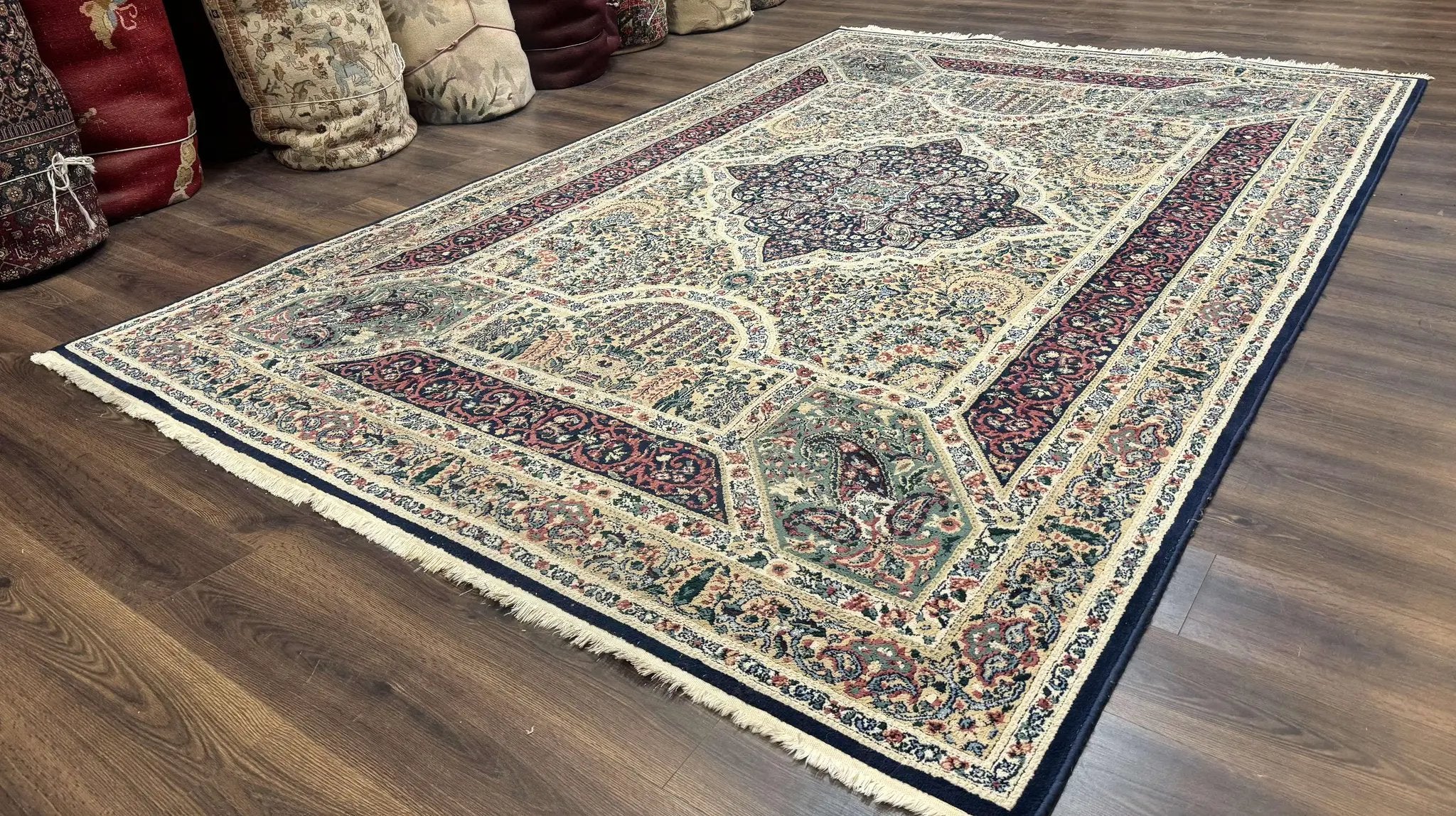 Persian Rug 8x11, Belgium Power Loomed Rug, Kirman Lavar Floral Design, Vintage Rug by Jewel Rugs
