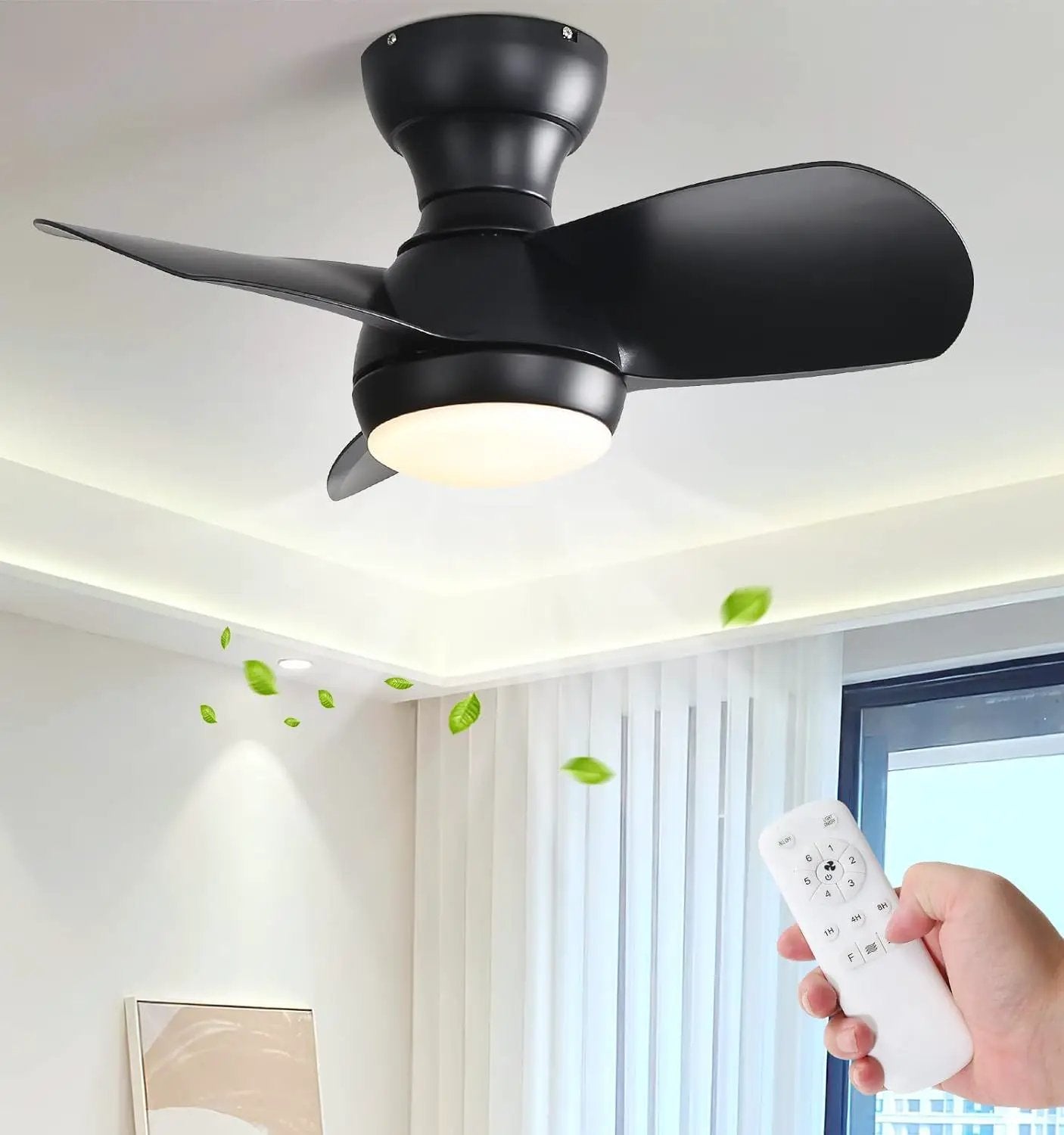 23" Bedroom Ceiling Fan With 3 Color Dimmable 3 ABS Blades Remote Control Dc Motor With 18W Led Light by HouseOfZazla