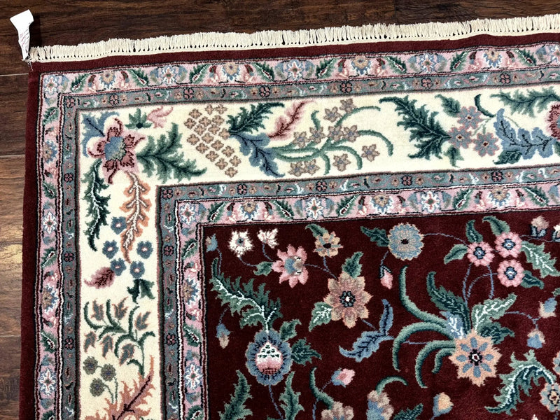 Indo Persian Rug 8x10, Red and Ivory, Floral Allover, Handmade Wool Area Rug by Jewel Rugs