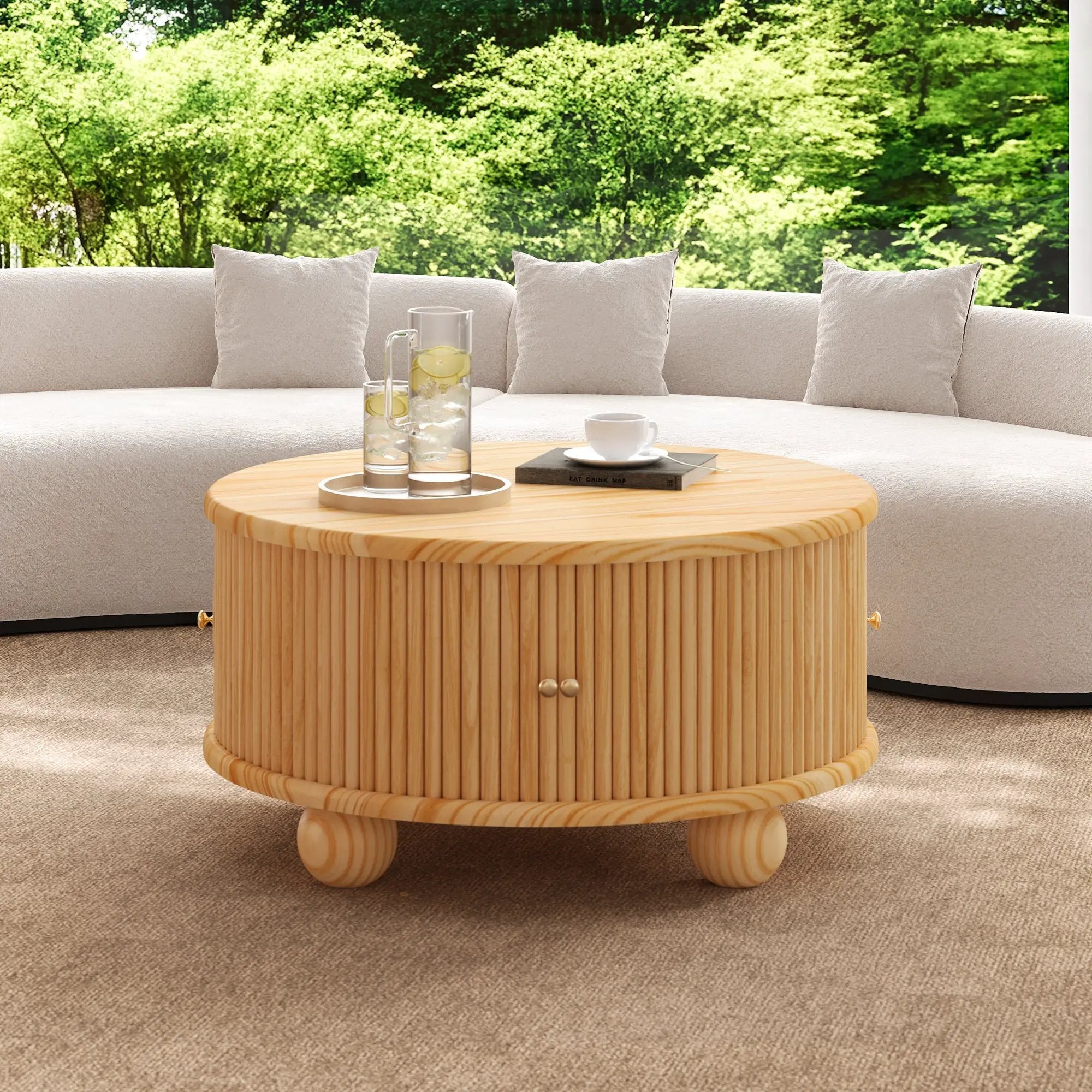 Round Fluted Coffee Table with Storage by HouseOfZazla
