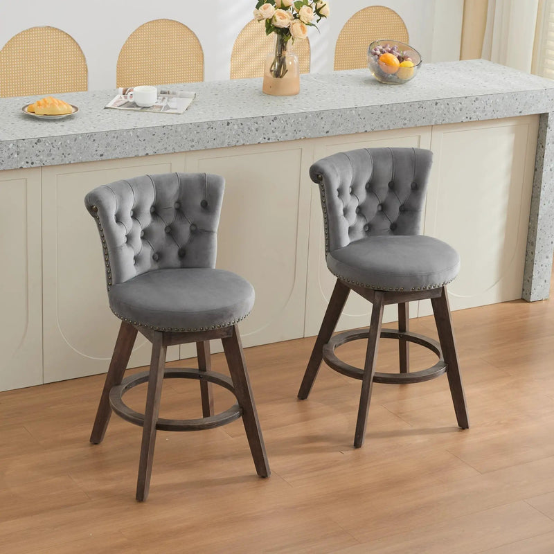 26" Counter Height Bar Stools Set of 2 with 360° Swivel and Velvet Upholstery by HouseOfZazla