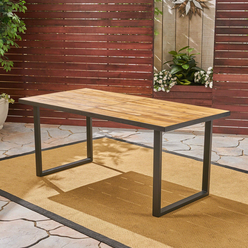 Outdoor Dining Table With U Shape Legs And Slat Top Table - Teak by HouseOfZazla