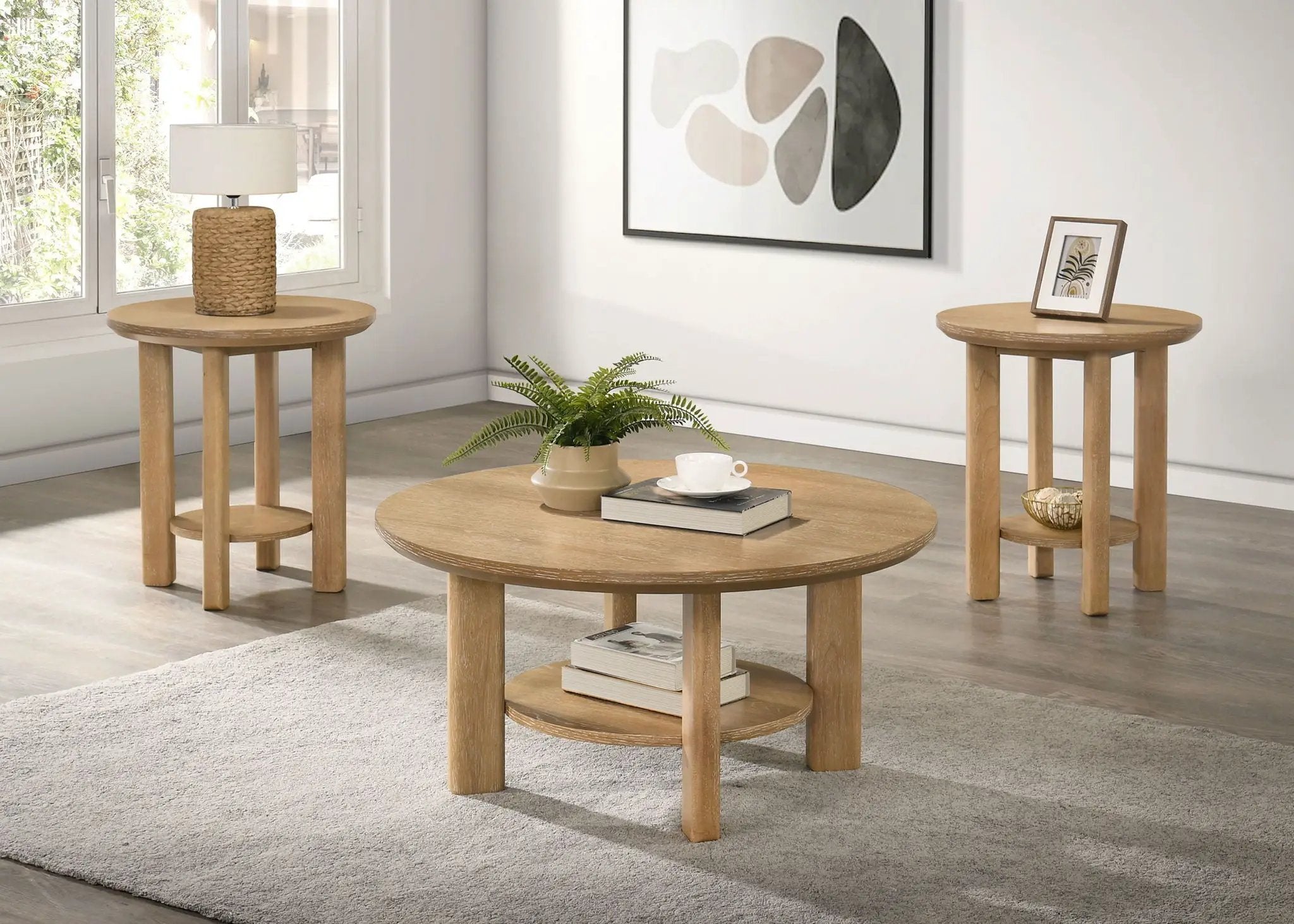 Ottowa 3-piece Round Wood Coffee Table Set Light Oak by Unique Piece Furniture