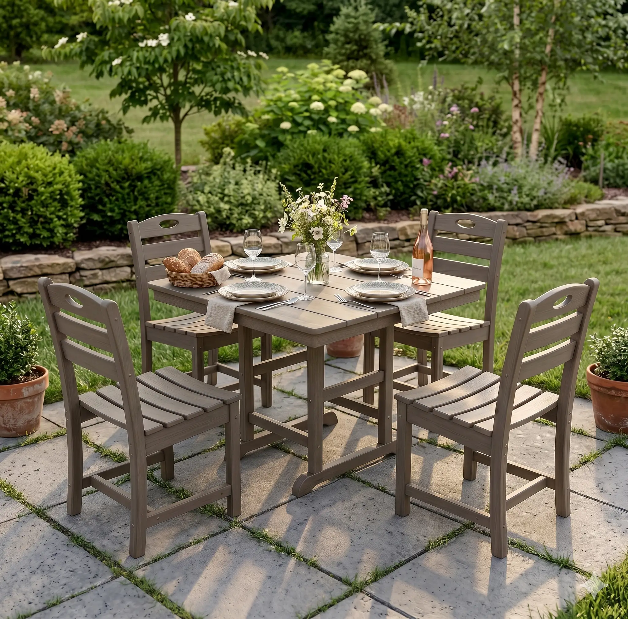 Antique Wood Color HDPE 5-Piece Outdoor Patio Dining Set by HouseOfZazla