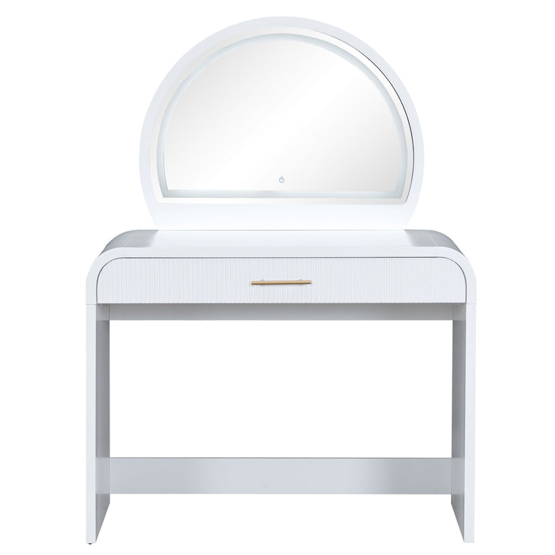 Makeup Vanity Table With Mirror Touch Screen Lighted Mirror, Dressing Table With Drawer For Bedroom - White by HouseOfZazla