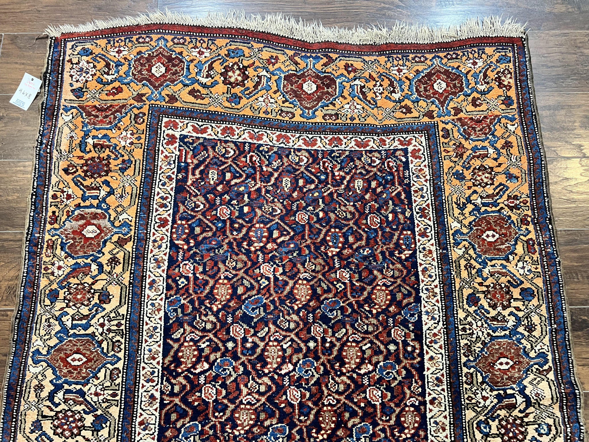 Persian Senneh Rug 4x8, Wool Hand Knotted Antique Kurdish Carpet, Navy Blue Oriental Area Rug, 4 x 8 Rug by Jewel Rugs