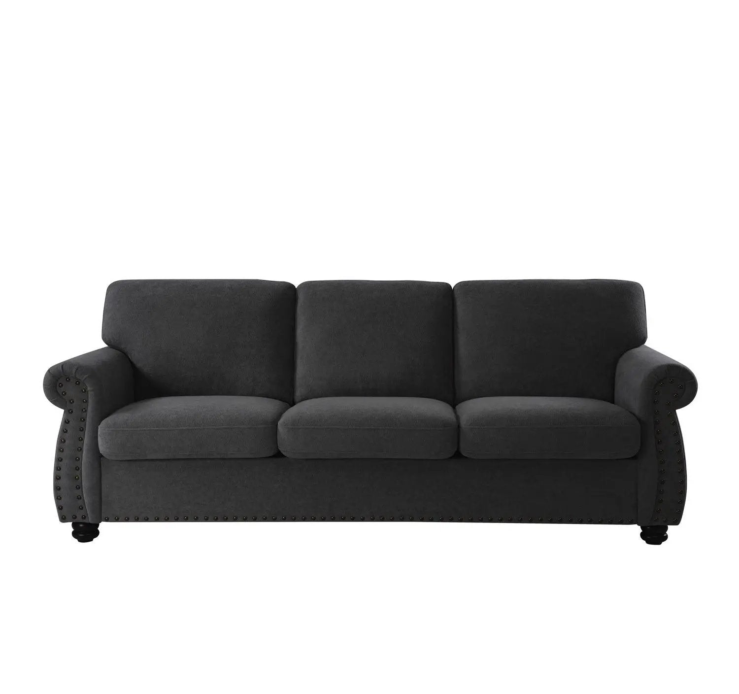 Soft Sofa, Upholstered 3 Seater Couch With High Density Foam, Loose Back Cushions And Turned Legs by HouseOfZazla