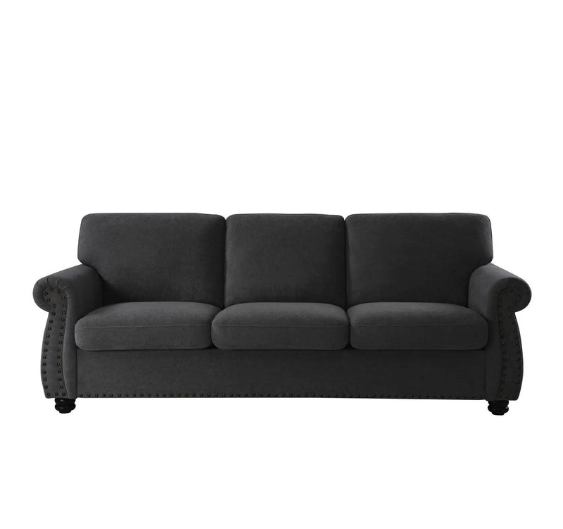 Soft Sofa, Upholstered 3 Seater Couch With High Density Foam, Loose Back Cushions And Turned Legs by HouseOfZazla