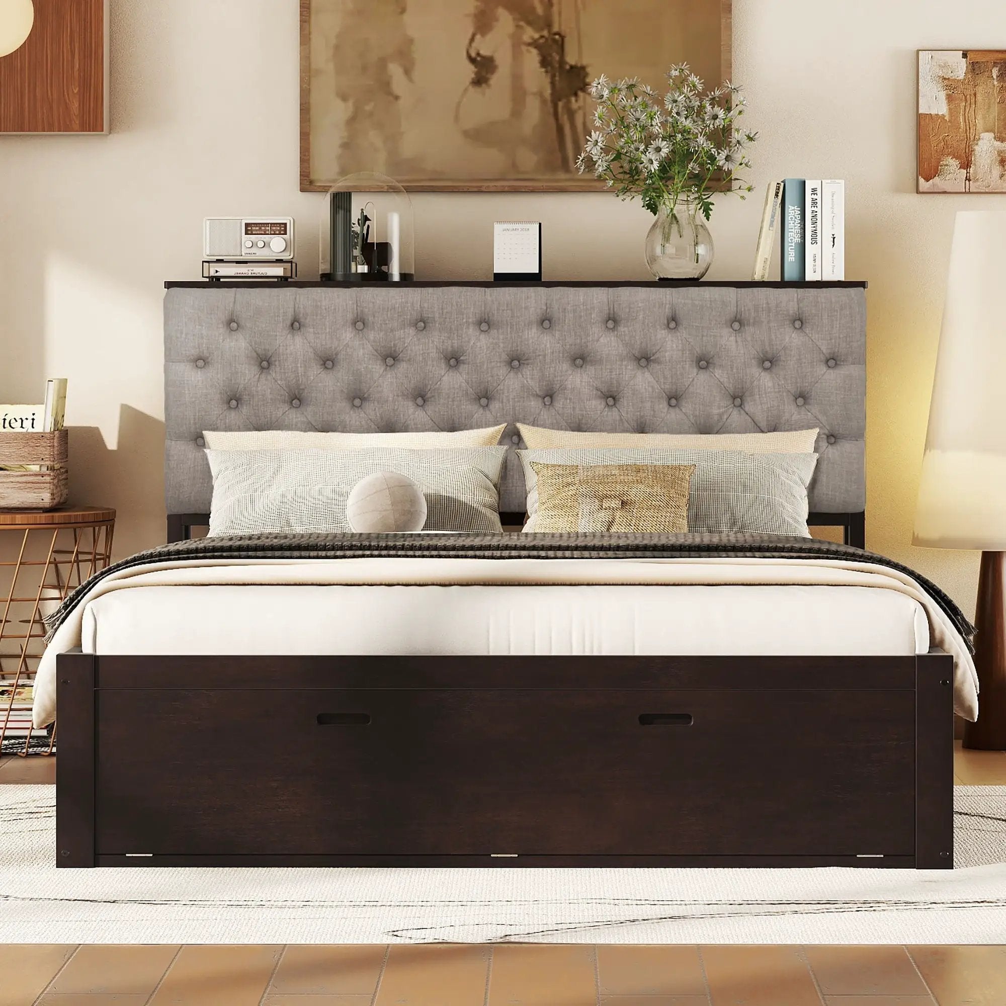 Platform Bed With Storage Headboard, Shoe Rack And 4 Drawers by Unique Piece Furniture