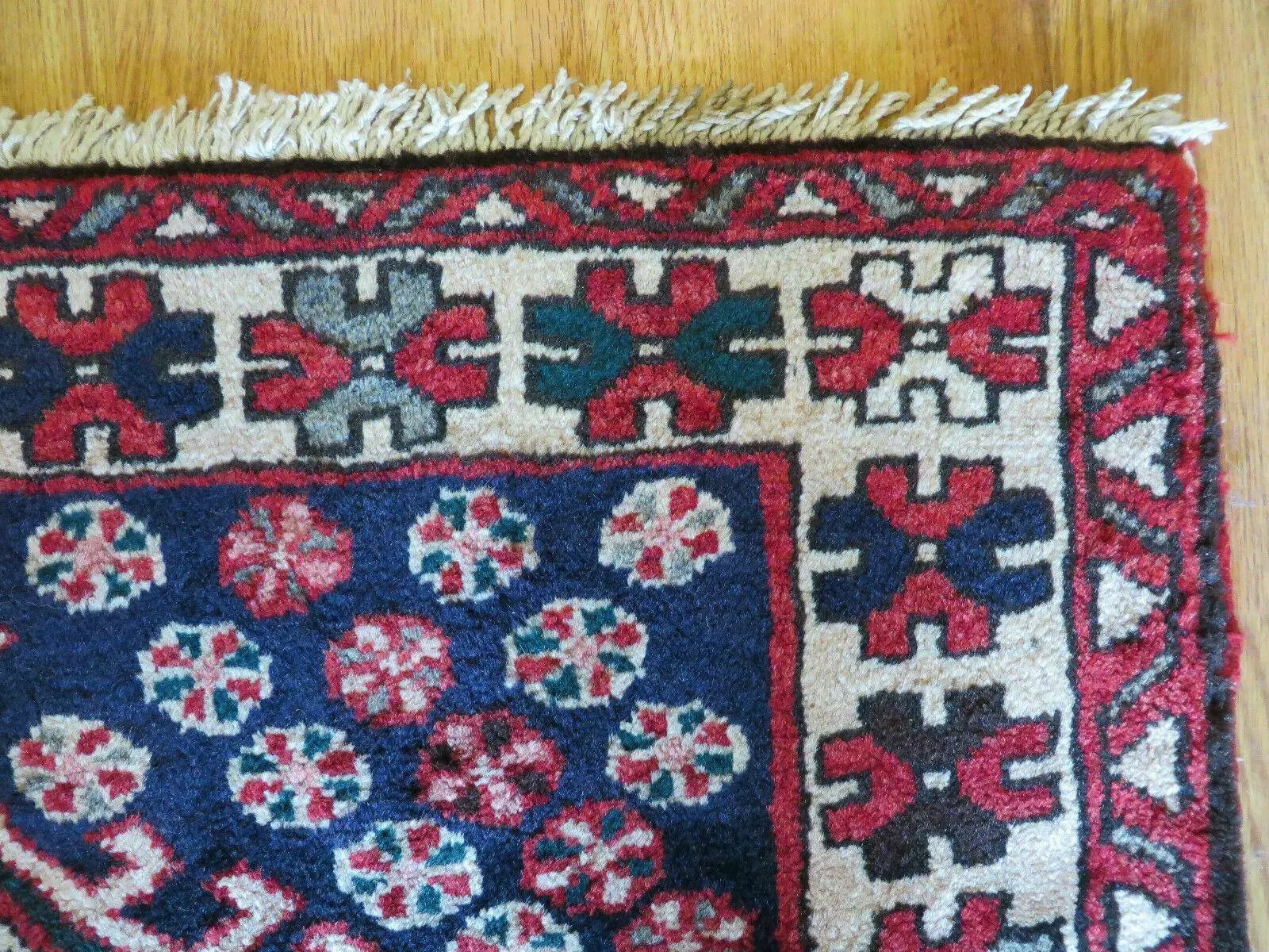 Persian Runner Rug 3.5 x 10.7, Karajeh Heriz Rug, Navy Blue, Geometric Medallions by Jewel Rugs