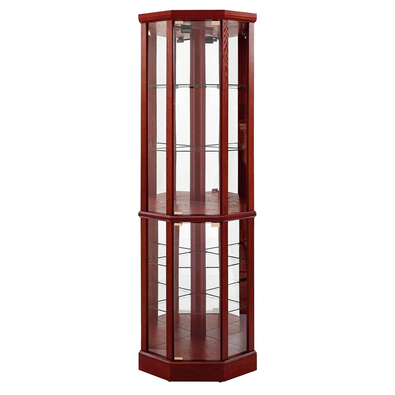 6 Shelf Lighted Corner Curio Cabinet With Adjustable Tempered Glass Shelves And Mirror Back (E26 Light Bulb Not Included) by Unique Piece Furniture