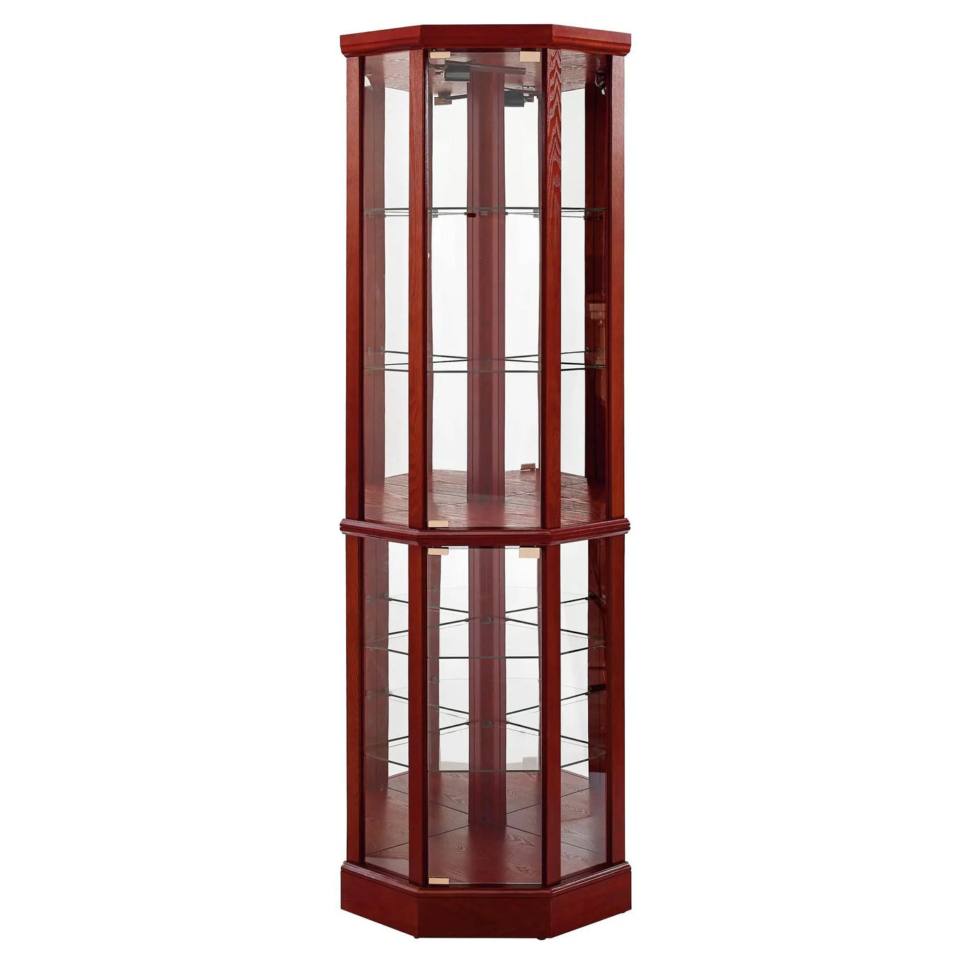 6 Shelf Lighted Corner Curio Cabinet With Adjustable Tempered Glass Shelves And Mirror Back (E26 Light Bulb Not Included) by Unique Piece Furniture