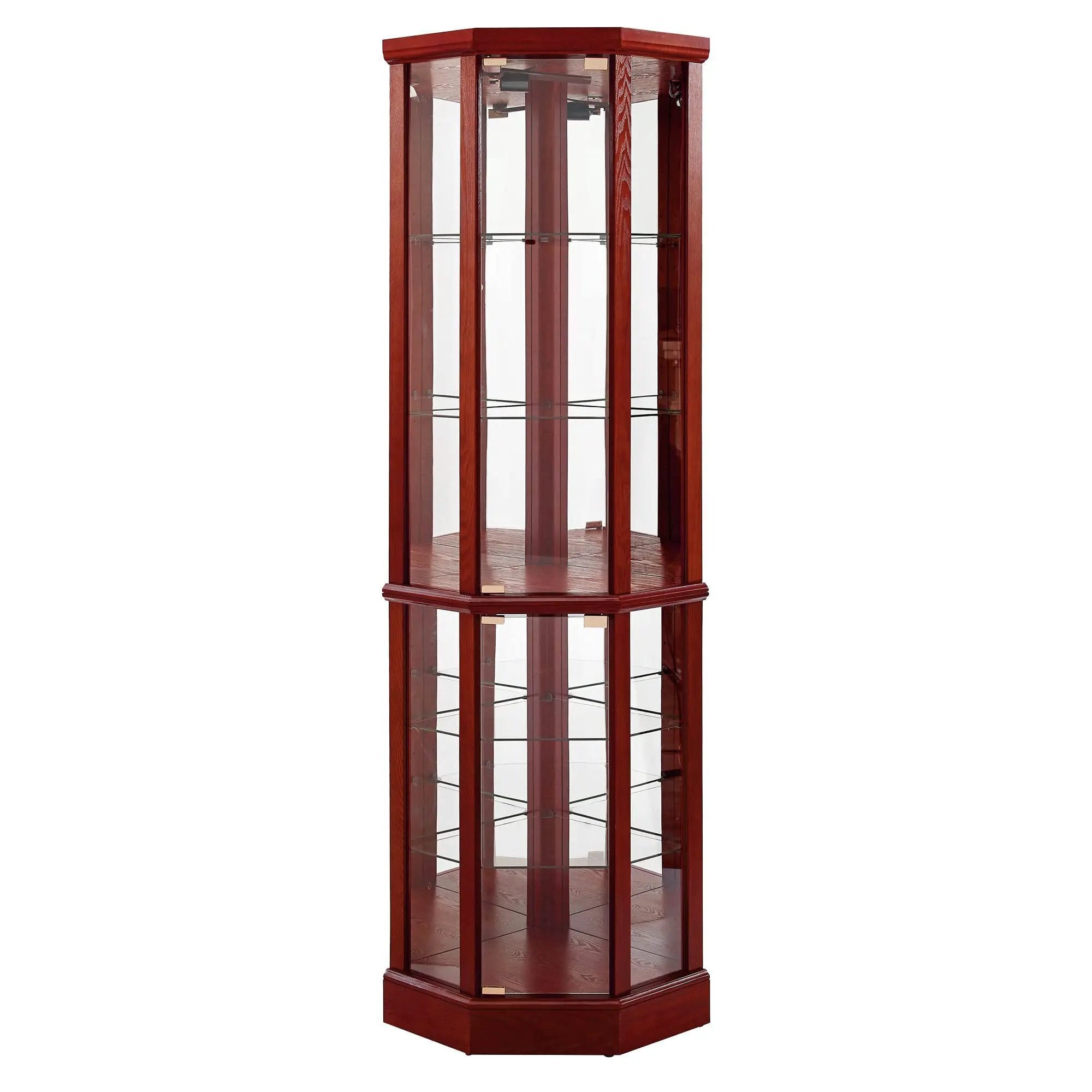 6 Shelf Lighted Corner Curio Cabinet With Adjustable Tempered Glass Shelves And Mirror Back (E26 Light Bulb Not Included) by Unique Piece Furniture