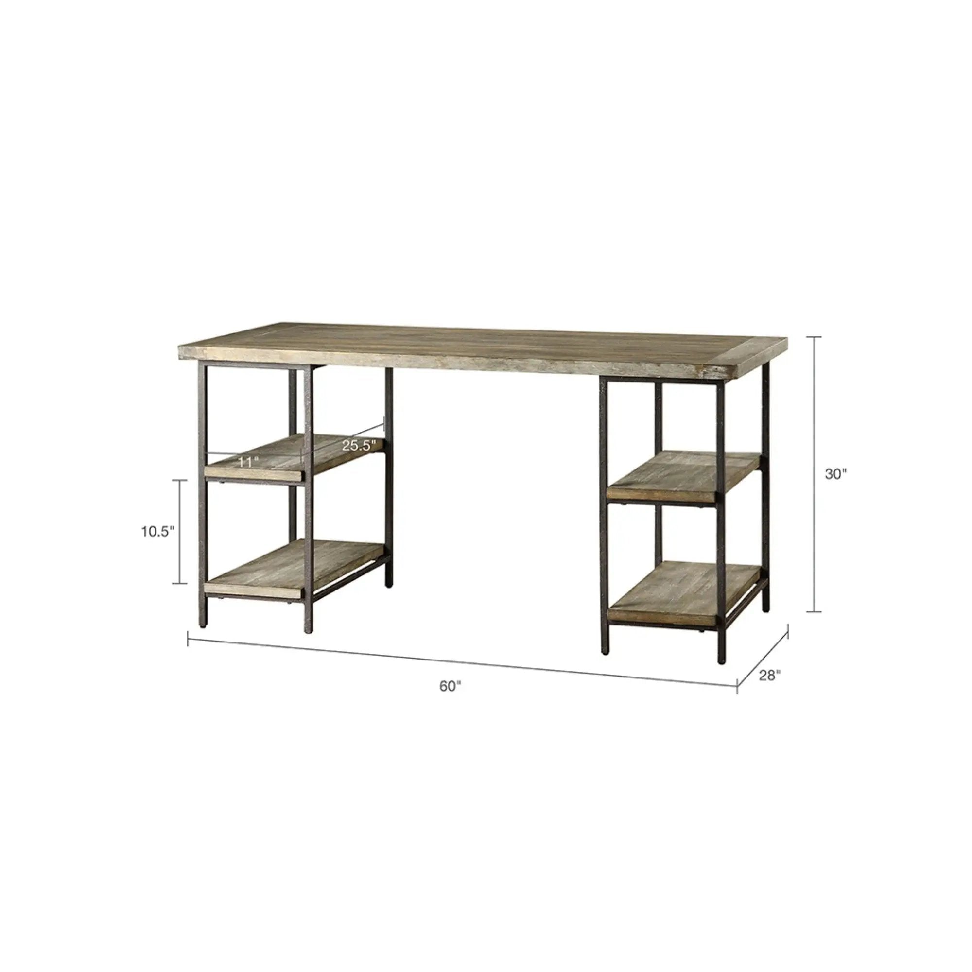 Industrial Style Metal Frame Accent Desk With Side Shelving - Gray by Unique Piece Furniture