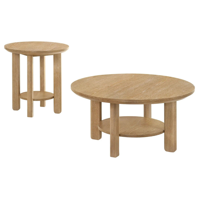 Ottowa 2-piece Round Wood Coffee Table Set Light Oak by Unique Piece Furniture