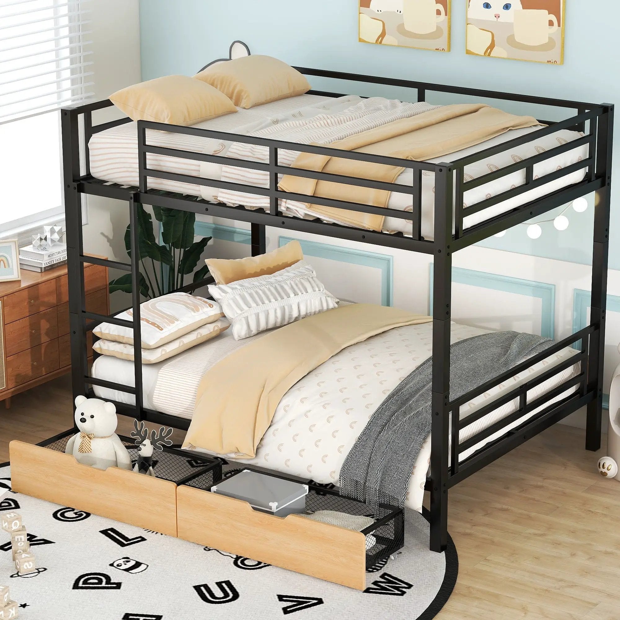 Full Size Convertible Bunk Bed With 2 Drawers Durable - Black by Unique Piece Furniture