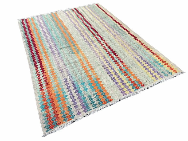 Colorful Kilim Rug 6x8 Multicolor Turkish Kilim Rug 6 x 8 Flat Weave Kilim Playful Anatolian Kilim Wool Kilim New Rug by Jewel Rugs