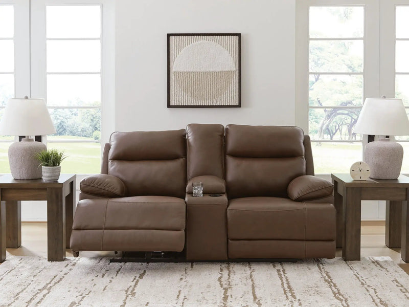 Vonryan - Power Reclining Loveseat With Console / Adj Headrest - Tobacco by Unique Piece Furniture