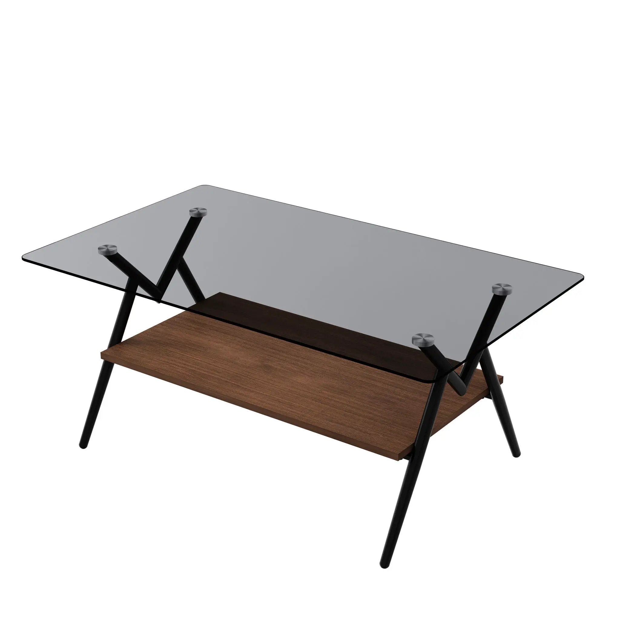 Rectangle Coffee Table With Tempered Glass Top And Shelf, Modern Table For Living Room by HouseOfZazla