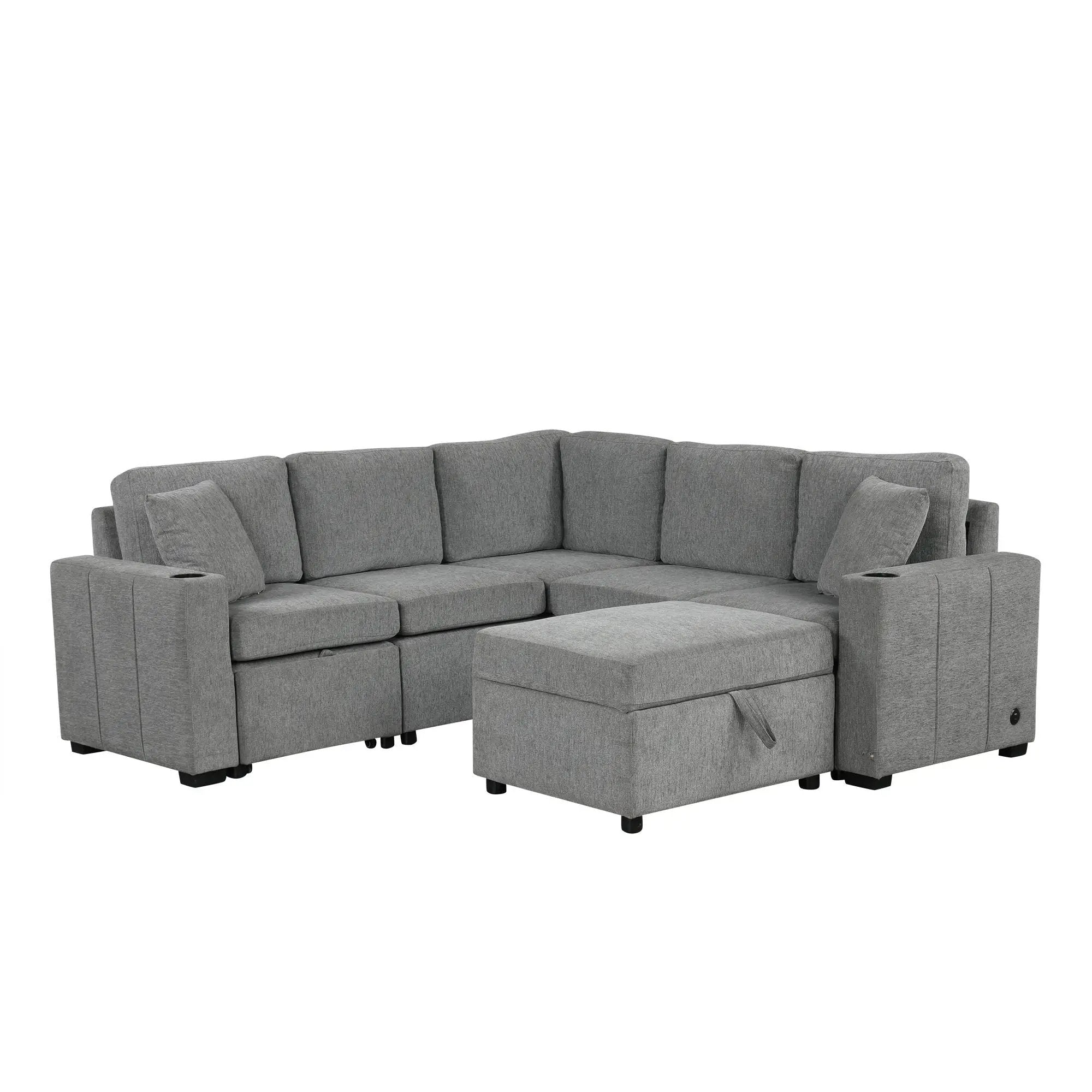 Sectional Sofa Convertible Pull-Out Sofa Bed With A Movable Storage Ottoman For Living Room by HouseOfZazla