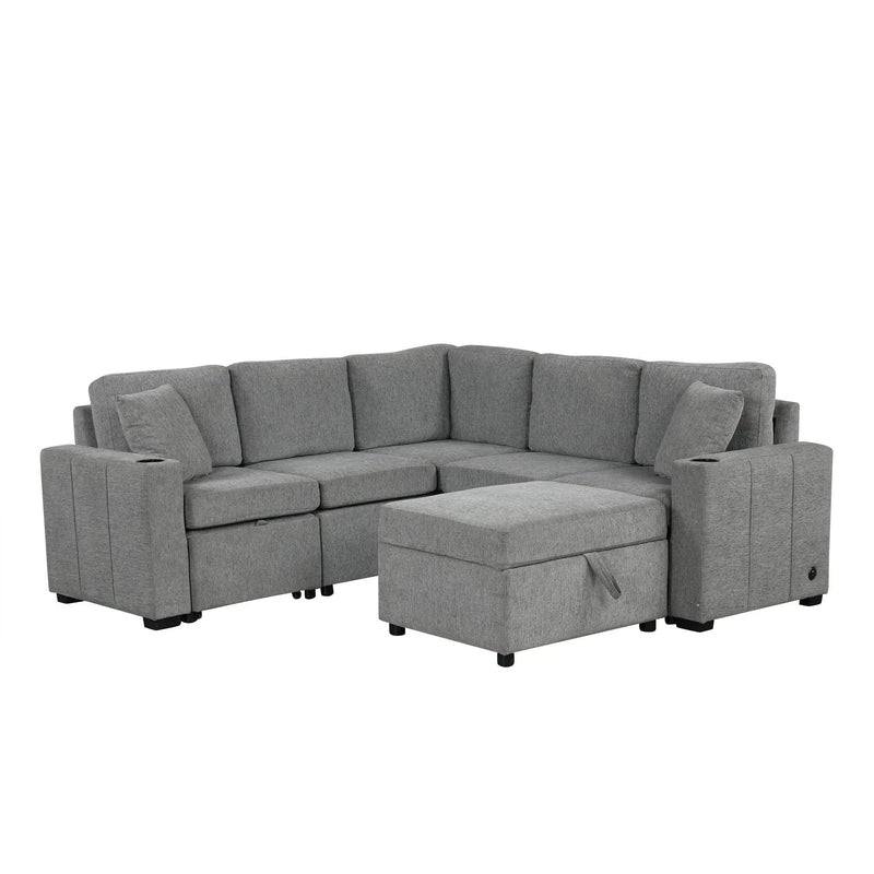 Sectional Sofa Convertible Pull-Out Sofa Bed With A Movable Storage Ottoman For Living Room by HouseOfZazla