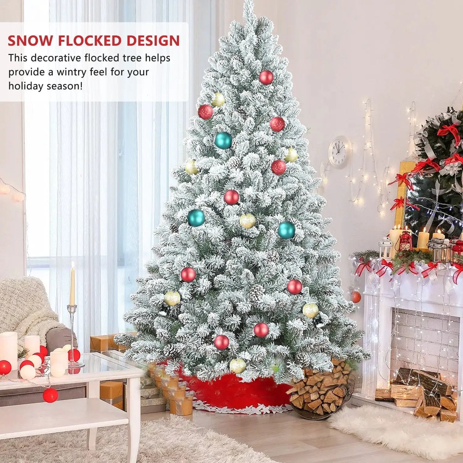 4FT Flocked Christmas Tree with Pine Cones and Snowy PVC Design by HouseOfZazla