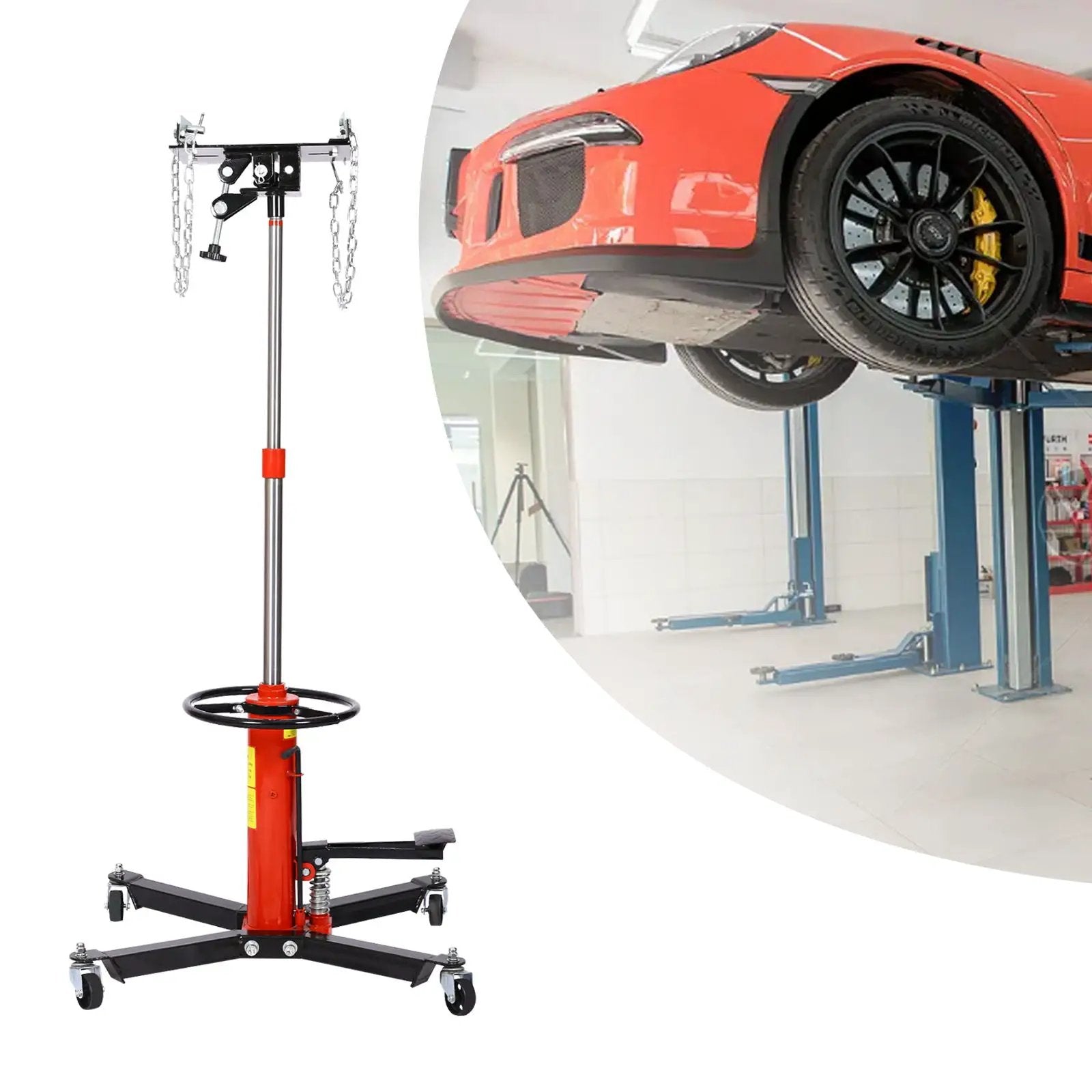 Hydraulic 2 Stage Transmission Jack, Swivel - Red by HouseOfZazla