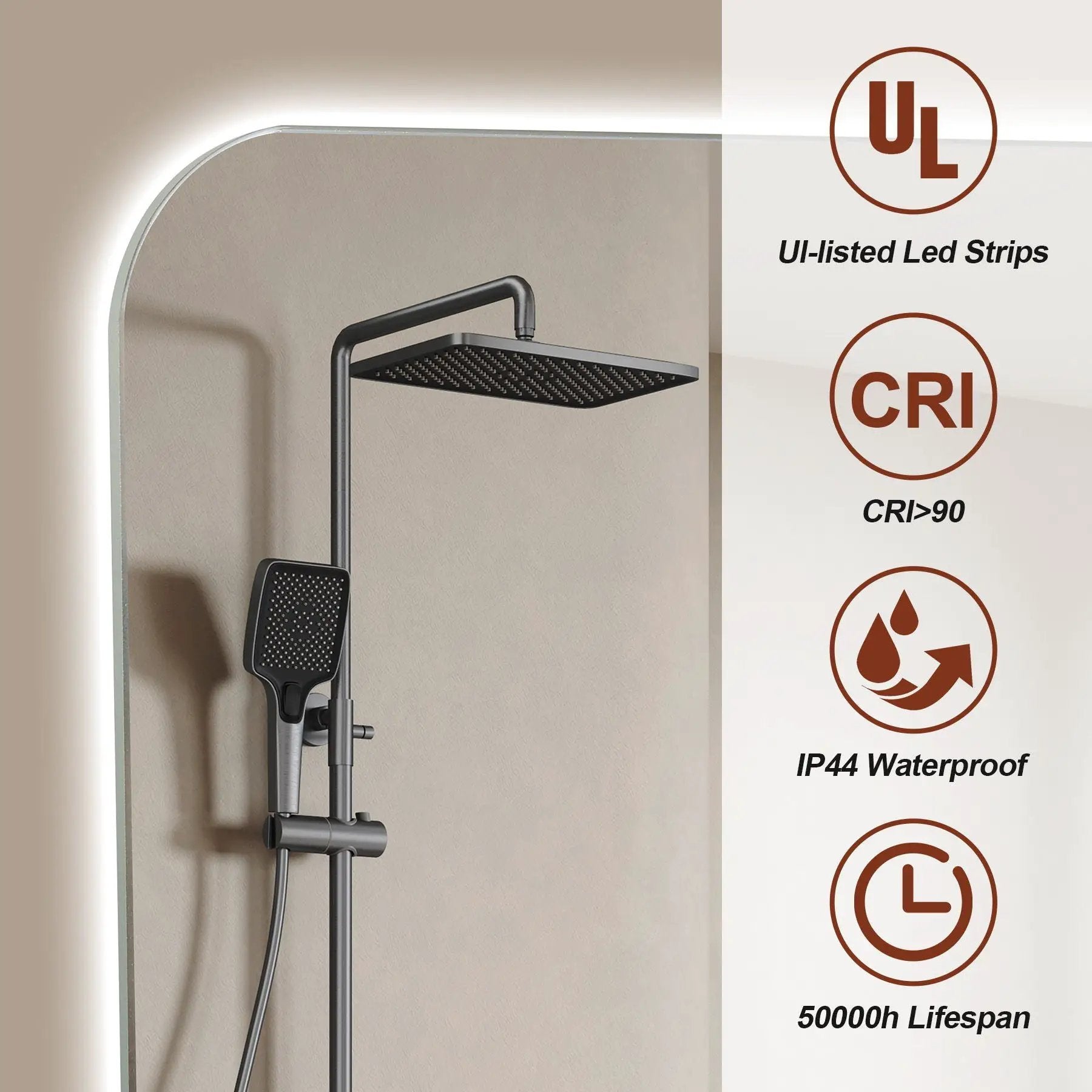 Wall Mounted LED Lighting Mirror With 3 Color Lighting, Dimming, Waterproof, Anti Fog, Touch Switch - Silver by HouseOfZazla