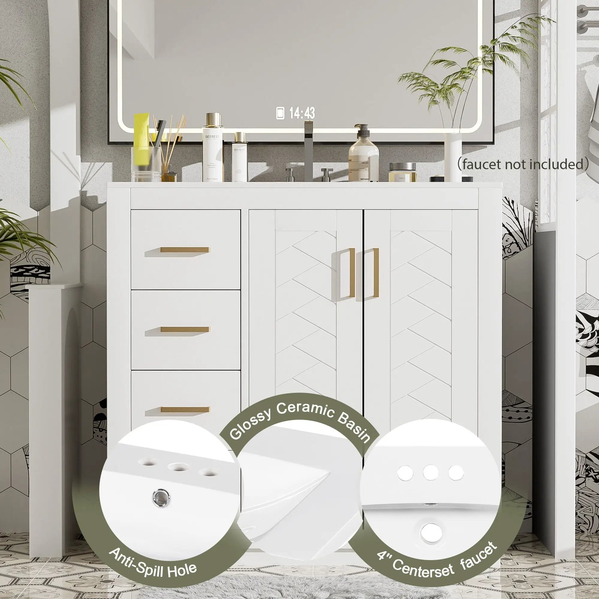 Bathroom Vanity With Sink Combo, Storage Cabinet, Freestanding Set With 3 Drawers & Soft Closing Doors by Unique Piece Furniture