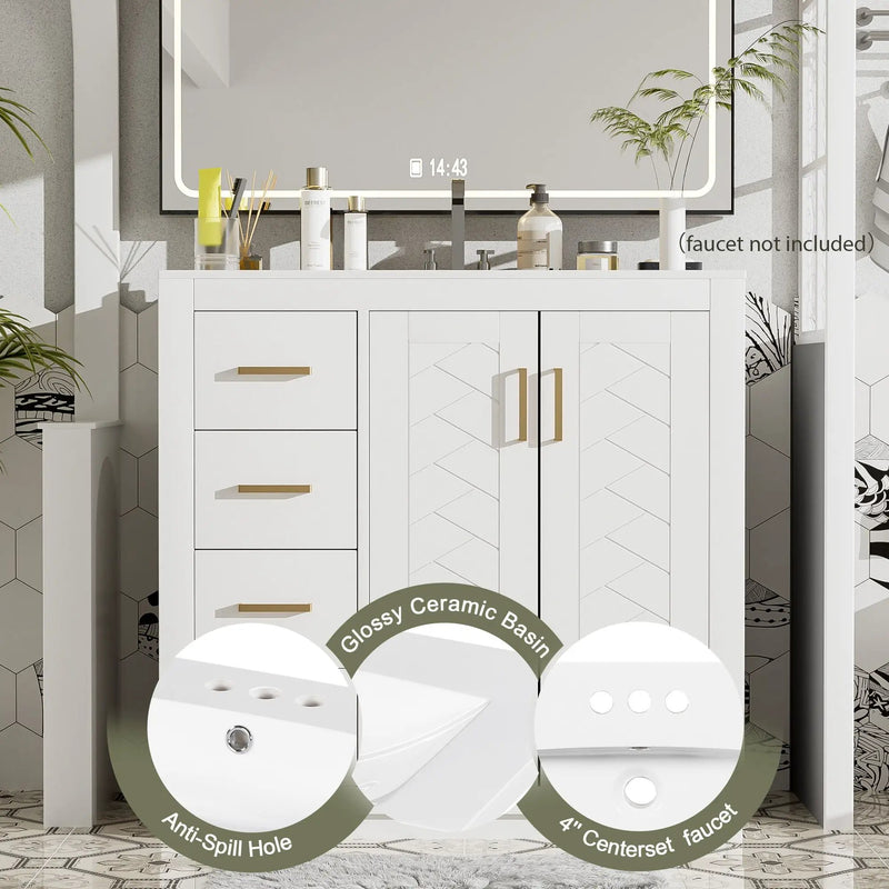 Bathroom Vanity With Sink Combo, Storage Cabinet, Freestanding Set With 3 Drawers & Soft Closing Doors by Unique Piece Furniture
