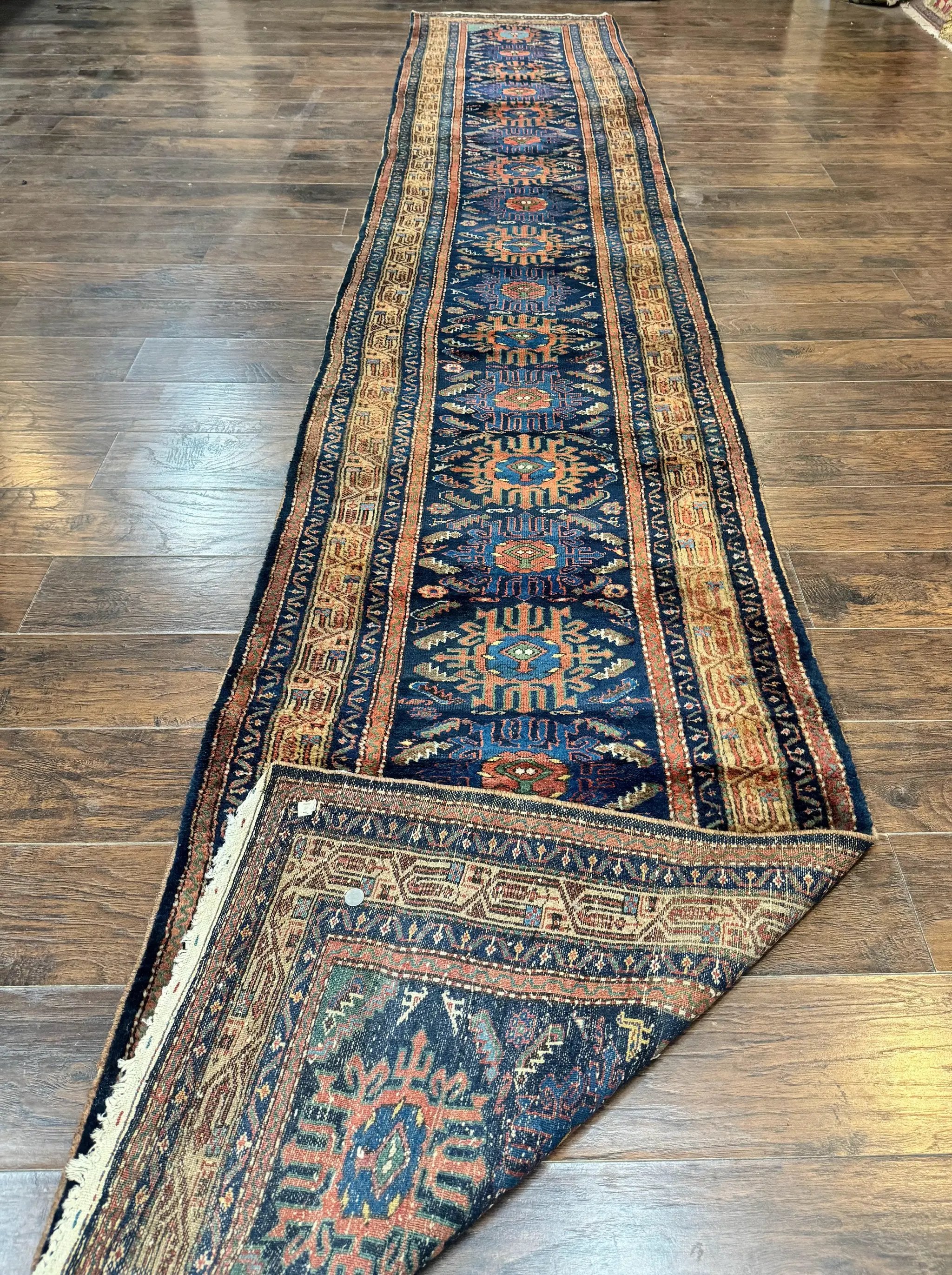 Antique Persian Sarab Runner 3x17, Blue Persian Runner Rug, Long Handmade Wool Carpet for Hallway, Rare, Tribal by Jewel Rugs