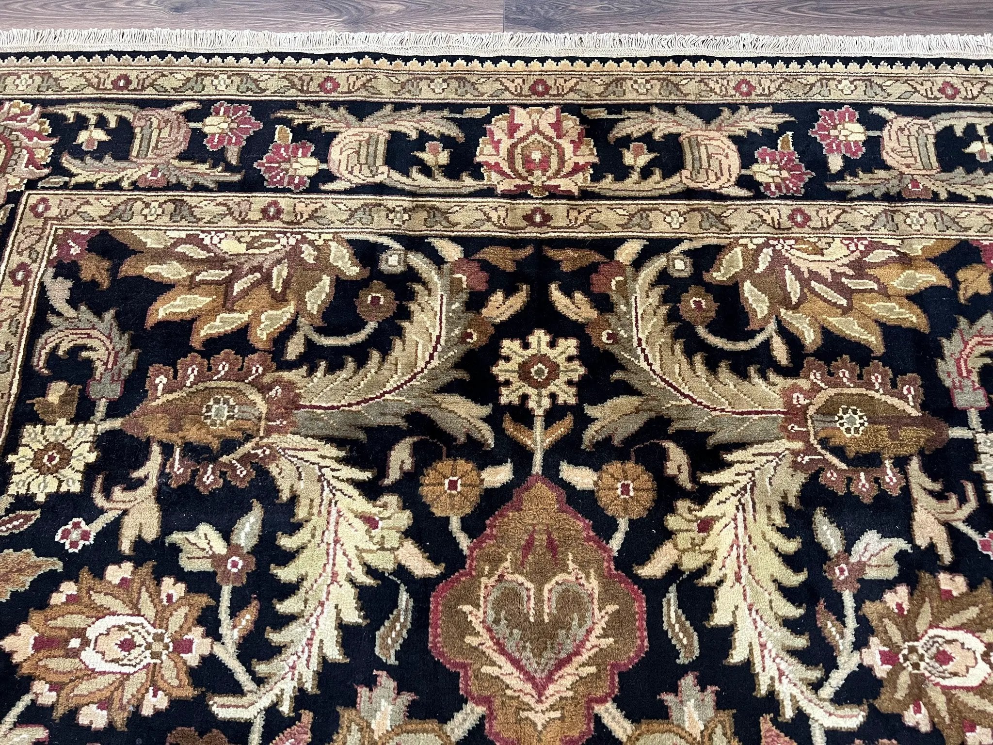 Indo Mahal Sultanabad Rug 8x11, Vintage Indian Oriental Carpet, Wool Handmade Floral Rug 8 x 11 ft, Black Beige Tan, Large Flowers Allover by Jewel Rugs