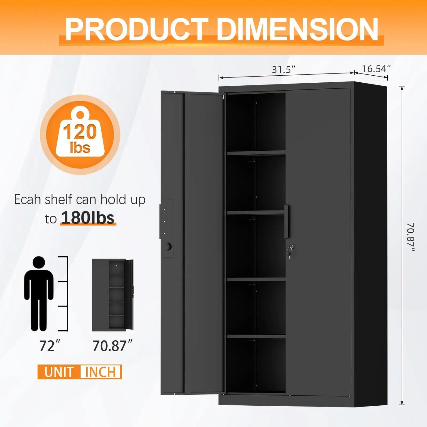 2 Door File Cabinet With Lock, 4 Adjustable Shelves, Heavy-Duty by Unique Piece Furniture