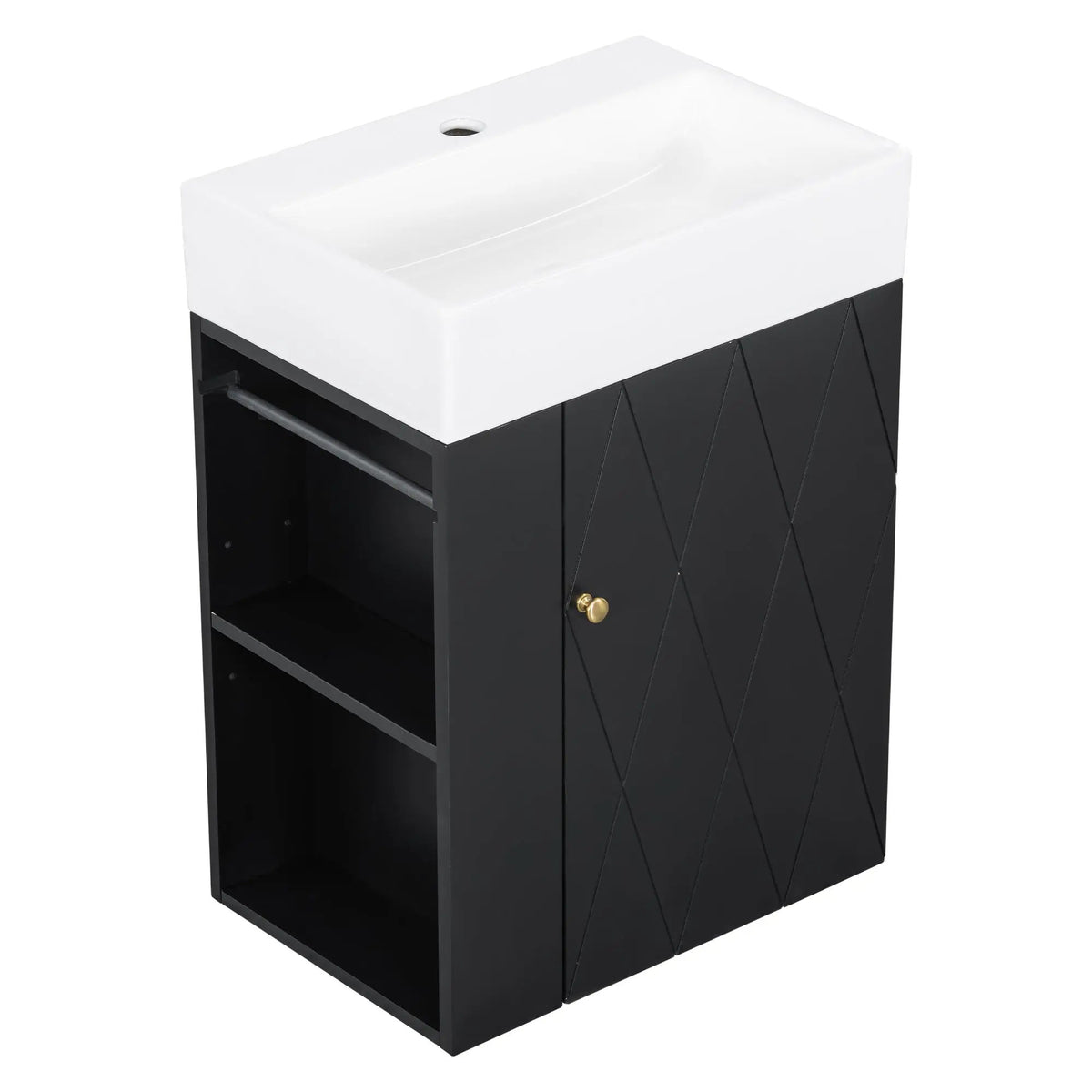 20 Inch Bathroom Vanity with Ceramic Sink, Diamond Pattern Door Design by HouseOfZazla